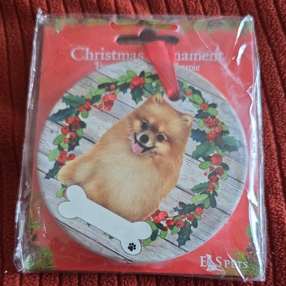 E&S Pets Pomeranian Christmas Ornament Ceramic 3.5x3.5 Inches